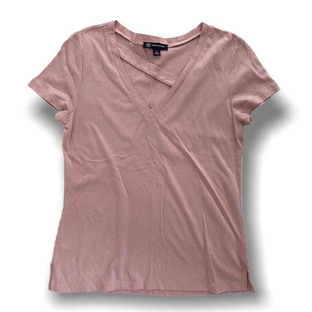 INC Top with diagonal detail at collar